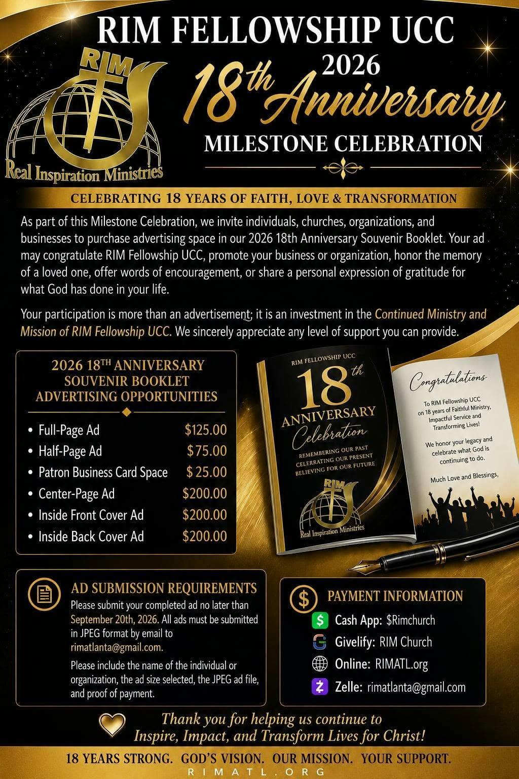 RIM Fellowship UCC 18th Anniversary Souvenir Booklet Advertising